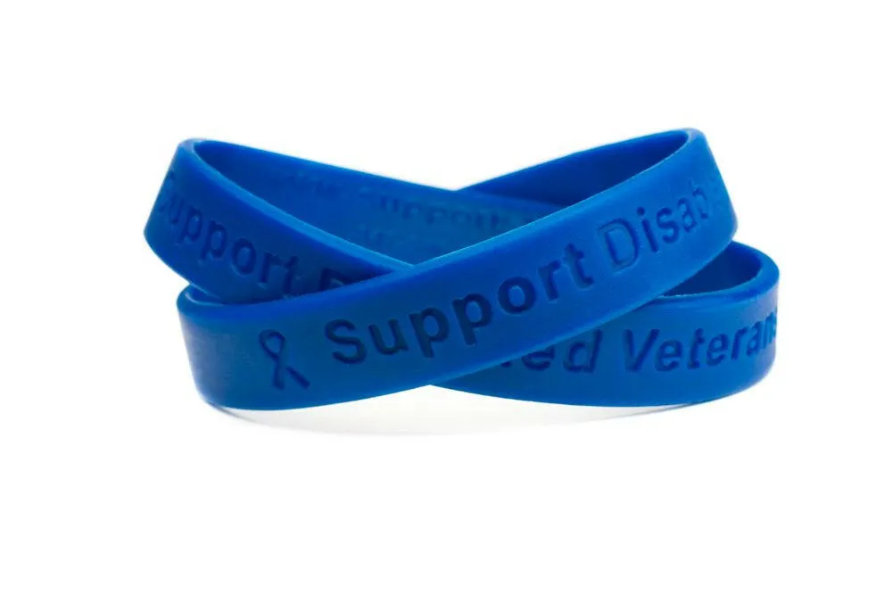 Support Disabled Veterans Blue Rubber Bracelet Wristband - Adult 8"