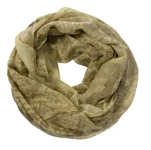 Tan/Brown Beautiful Tropical Hawaiian Hibiscus Flower & Lace Design Infinity Loop Scarf