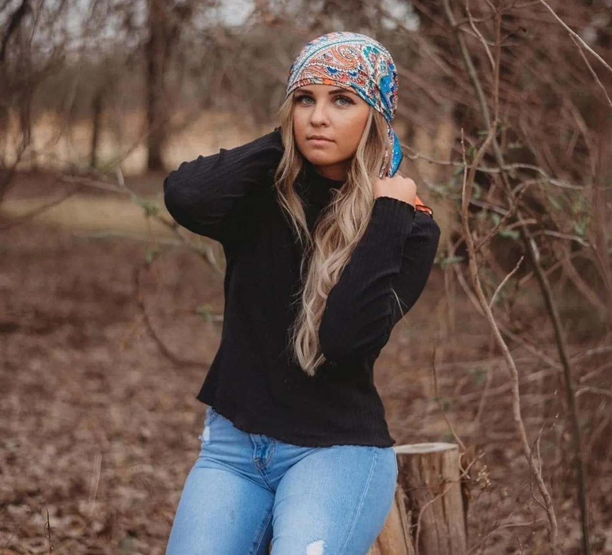 Tie Back Hat For Hair Protection From The Sun Orange Multi Color Slip On Head Scarf
