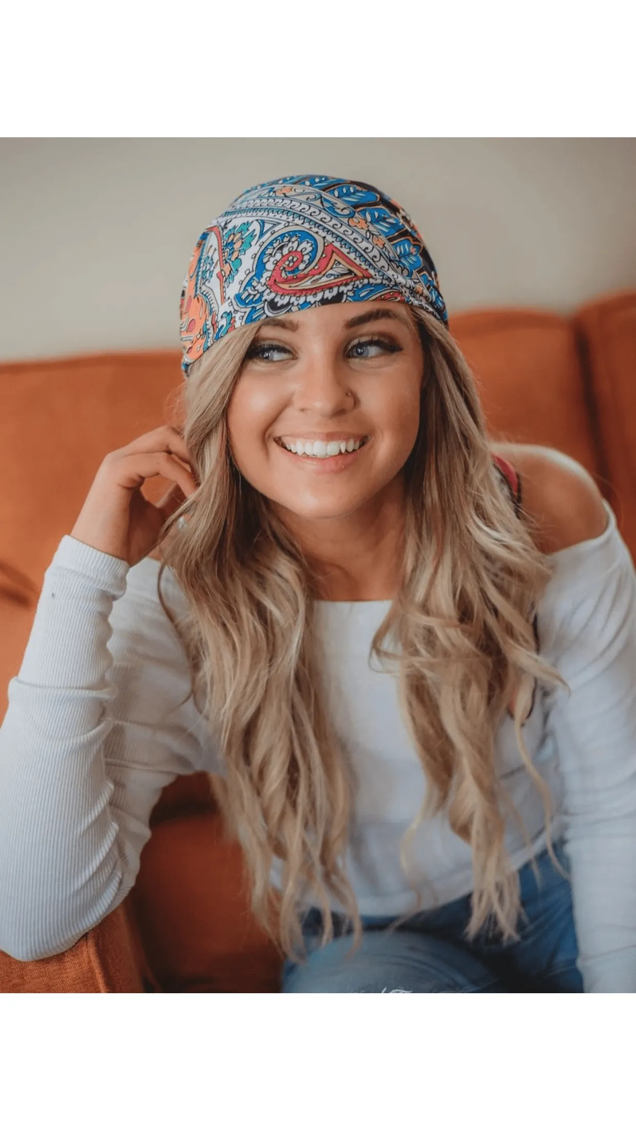 Tie Back Hat For Hair Protection From The Sun Orange Multi Color Slip On Head Scarf