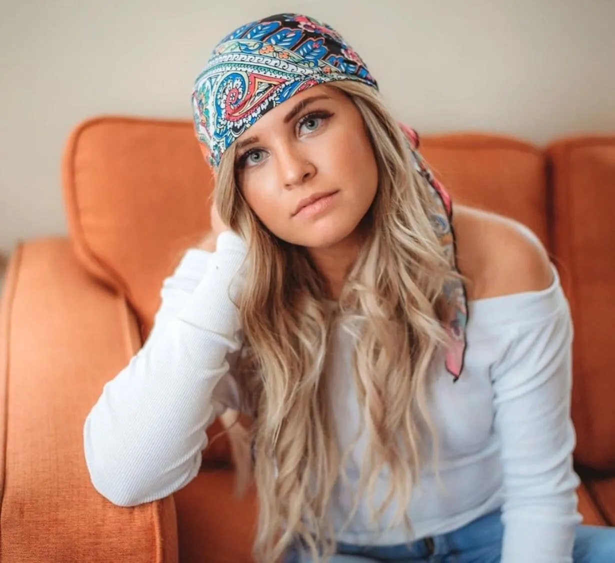 Tie Back Hat For Hair Protection From The Sun Orange Multi Color Slip On Head Scarf
