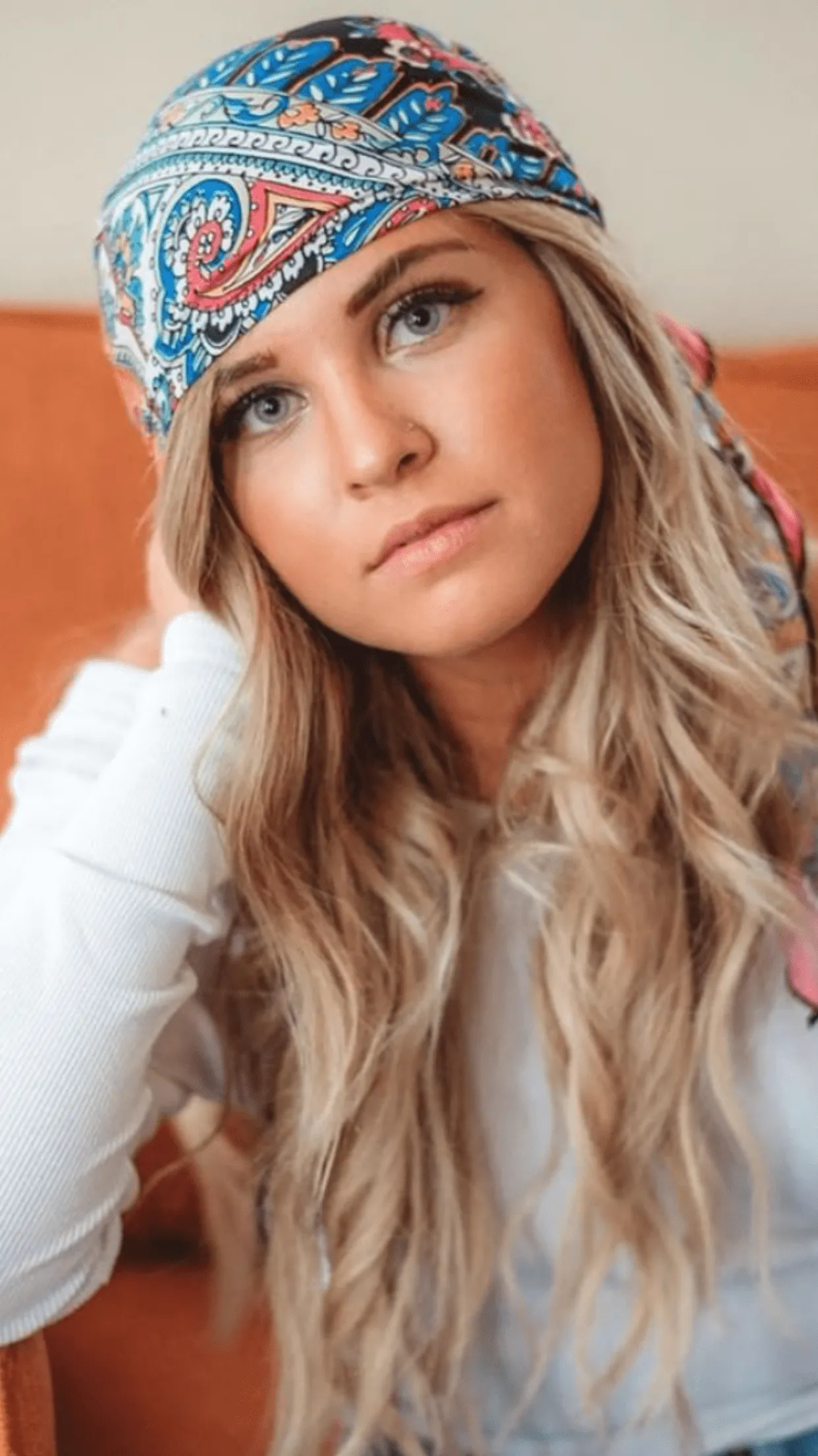 Tie Back Hat For Hair Protection From The Sun Orange Multi Color Slip On Head Scarf
