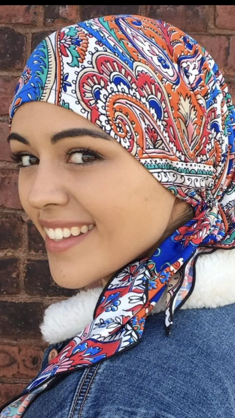 Tie Back Hat For Hair Protection From The Sun Orange Multi Color Slip On Head Scarf
