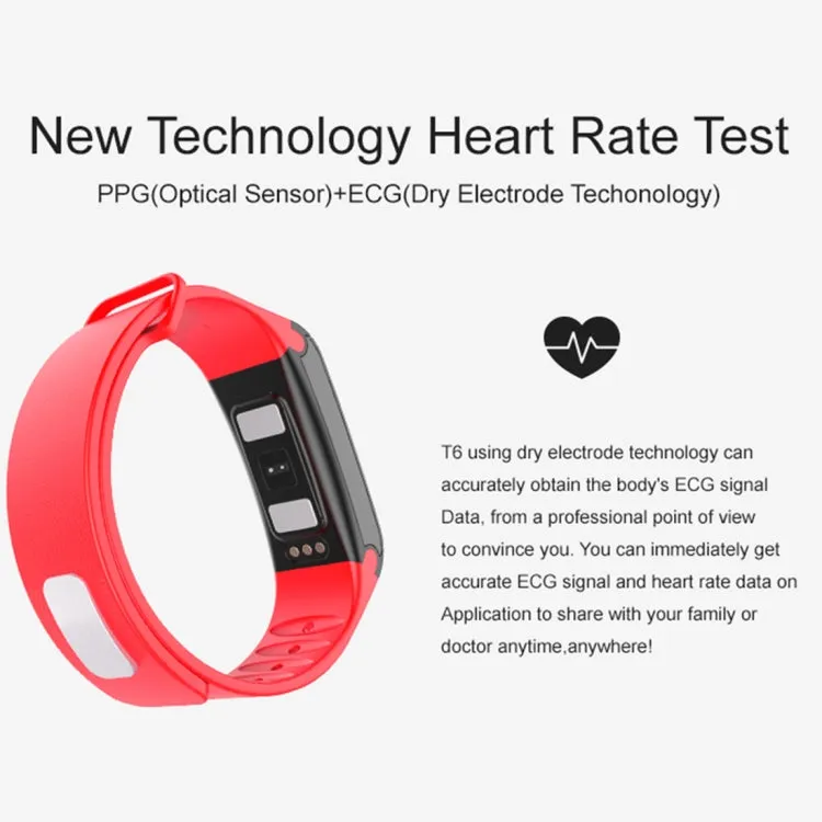 TLW T6 Fitness Tracker 0.96 inch OLED Display Wristband Smart Bracelet, Support Sports Mode / ECG / Heart Rate Monitor / Blood Pressure / Sleep Monitor (Red)