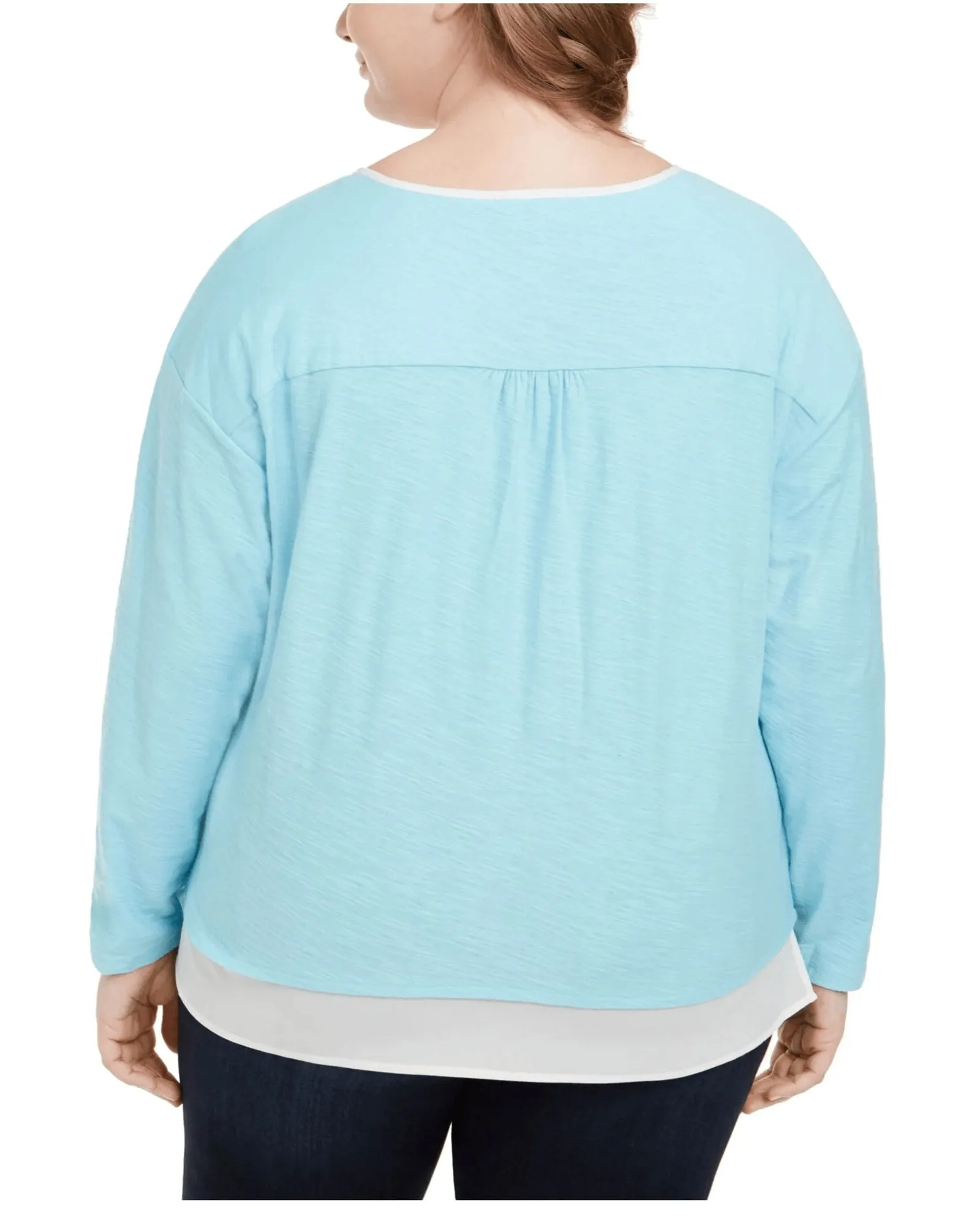 Tommy Hilfiger Women's Plus Knit Contrast Trim Top Blue Size 2X | Blue
