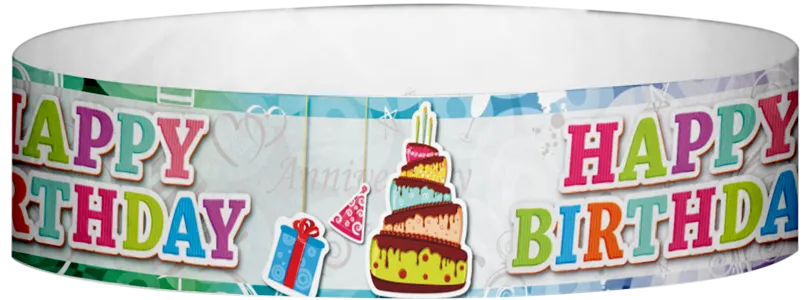 Tyvek® 3/4" x 10" Happy Birthday Cake pattern wristbands