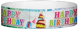 Tyvek® 3/4" x 10" Happy Birthday Cake pattern wristbands
