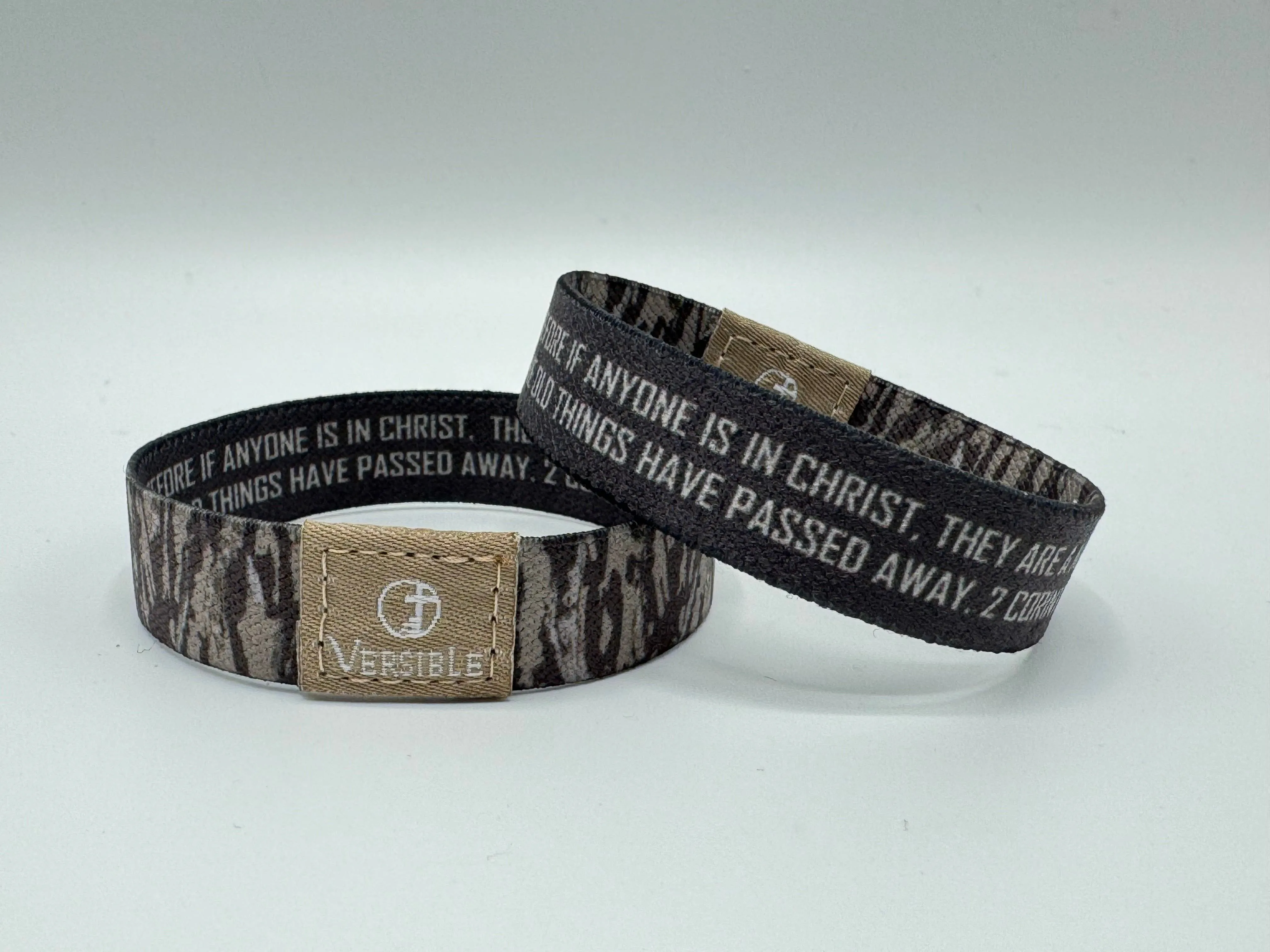Versible Wristbands - Tree Bark Camo / 2 Corinthians 5:17