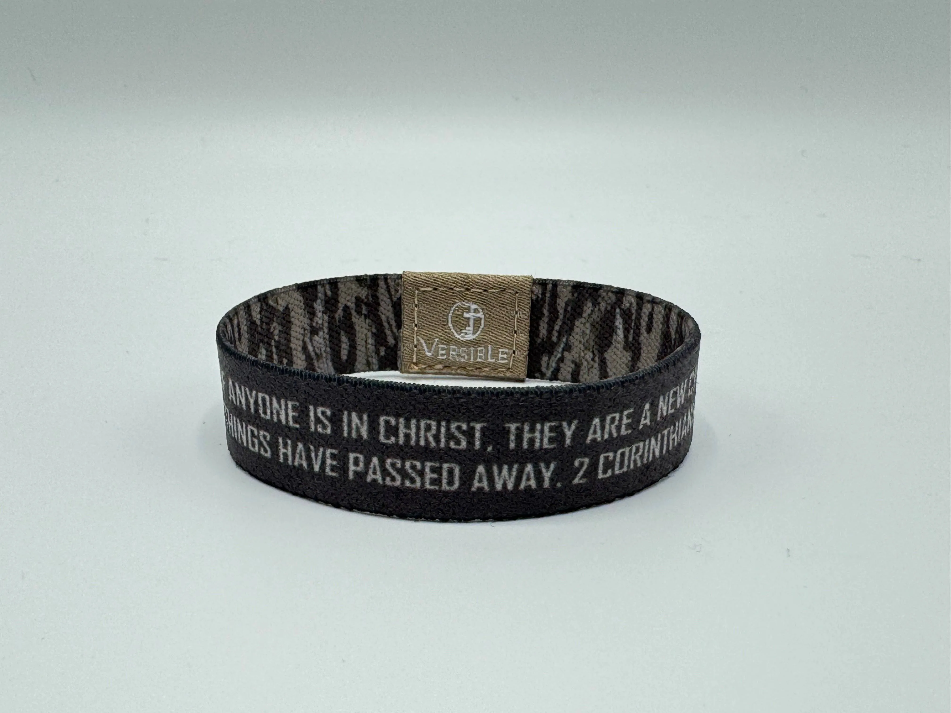 Versible Wristbands - Tree Bark Camo / 2 Corinthians 5:17