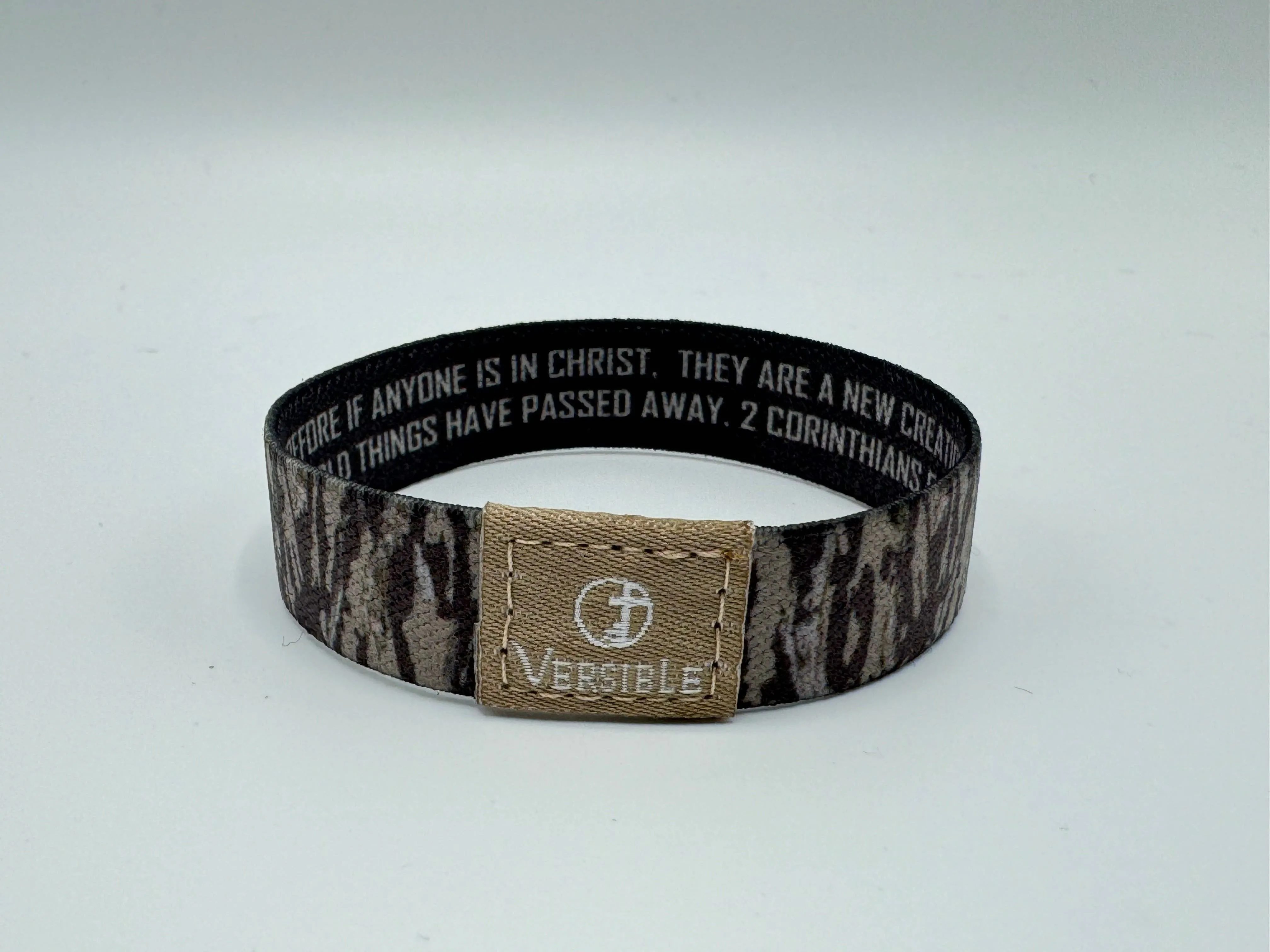 Versible Wristbands - Tree Bark Camo / 2 Corinthians 5:17
