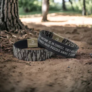 Versible Wristbands - Tree Bark Camo / 2 Corinthians 5:17