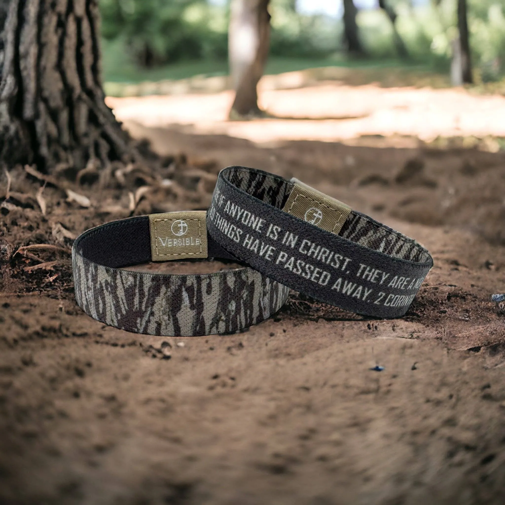 Versible Wristbands - Tree Bark Camo / 2 Corinthians 5:17