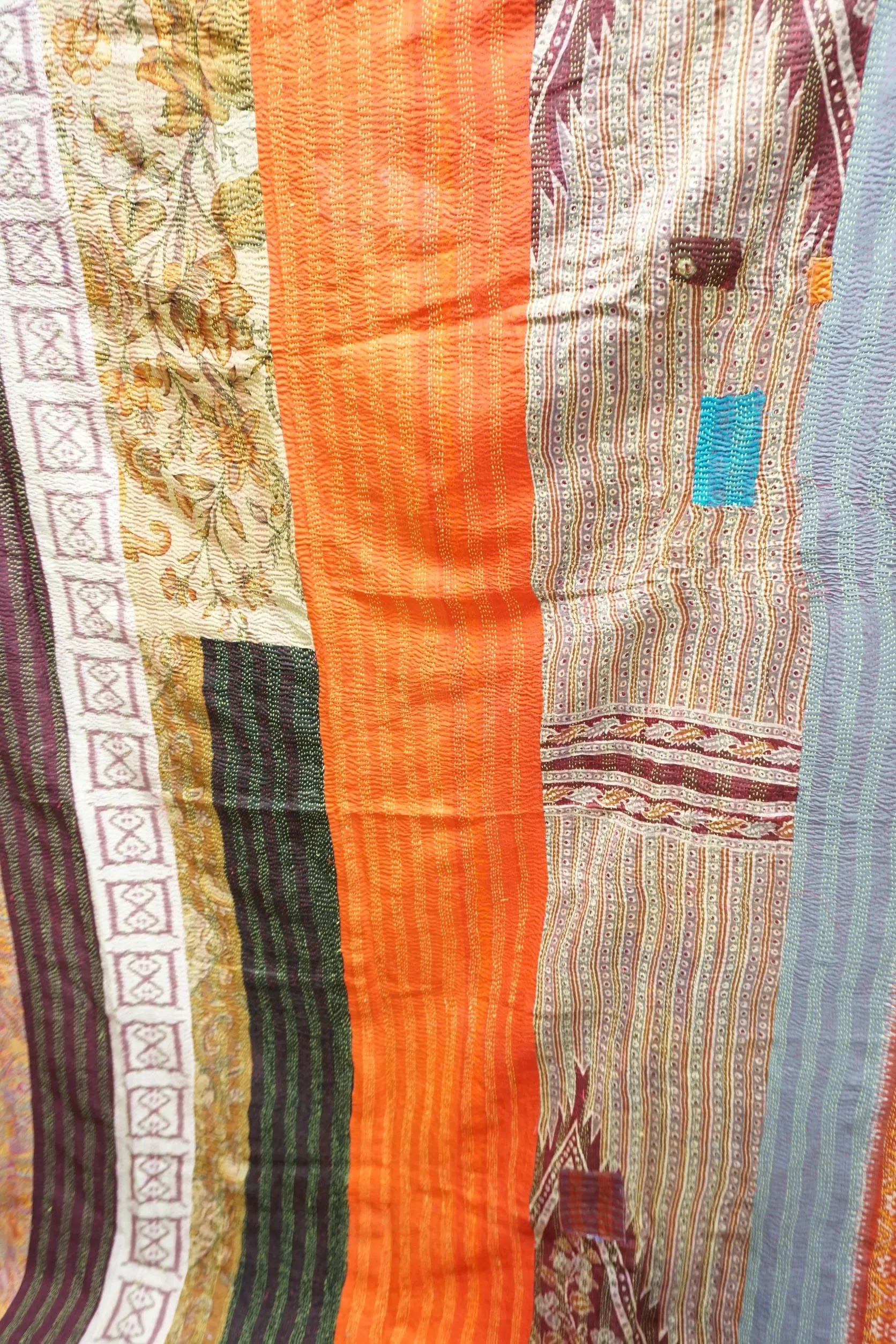 Vibrant Vintage Indian Kantha Sari Work Organic 100% Silk Throw Reversible