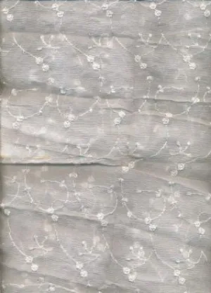 White silk chiffon fabric 44&quot; wide embroidered with white matching flowers