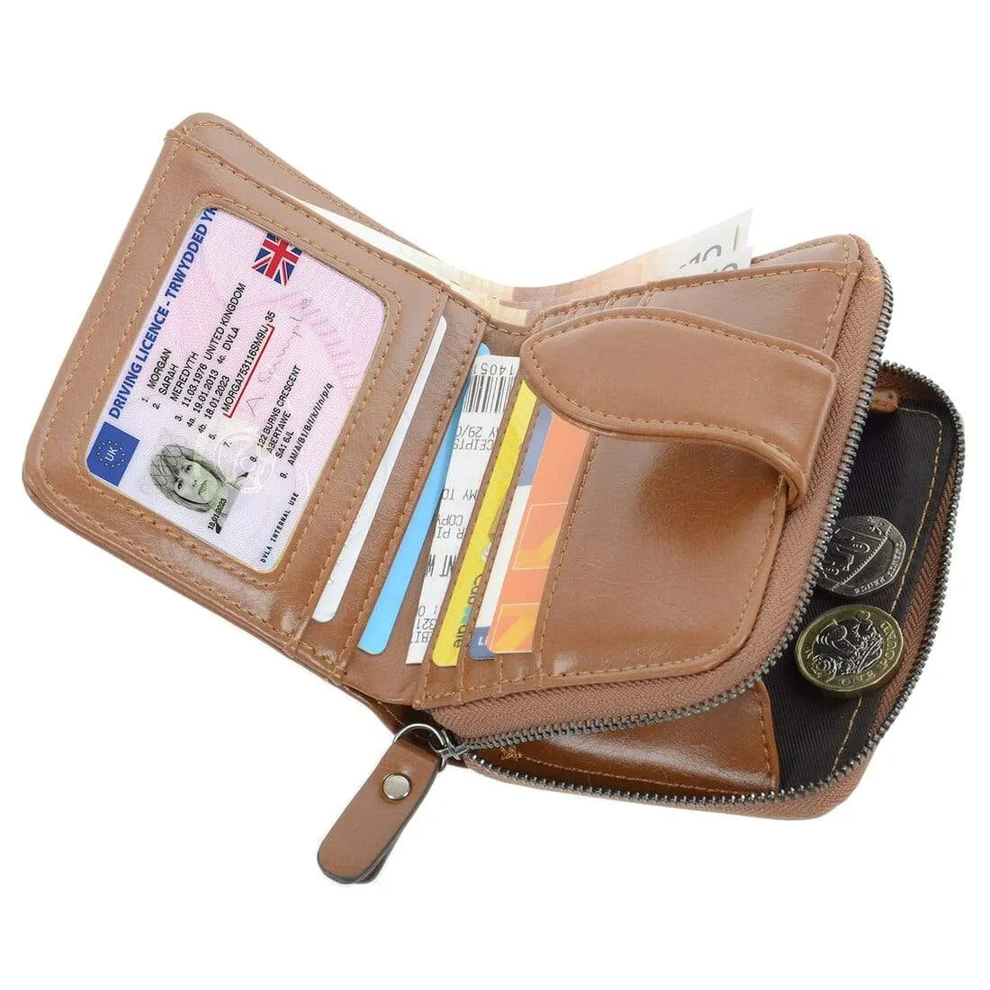 Womens Keira PU Small Purse Coin Card Zip - Black Pink Tan